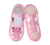 Zapatos de ballet para niñas, niños y niños, diseño de purpurina con un bonito arco dividido, ballet, ballet, espectáculos escénicos, gimnasia, Rosa, 22 EU