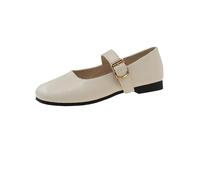 Zapatos de Ballet Planos de Moda for Mujer, Zapatos Mary Jane Suaves con Punta Cuadrada y Poco Profundos(Off-White,38EU)