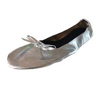 Zapatos de ballet plegables planos zapatos de baile rollo de fiesta zapatillas de viaje mujeres zapatillas portátiles para mujer zapatillas de mujer zapatillas de mujer espalda cerrada, Silver, 39.5