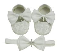 Zapatos de bautizo y diadema conjunto bautismo blanco zapatos marfil, A1 White Shoes Headband, 0-3 meses