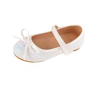 Zapatos de boda para niñas y niñas, zapatos de flores con lentejuelas y lazo brillante, sandalias de vestir para niñas, talla 1, White, 13.5 UK 3X-Narrow