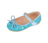 Zapatos de boda para niñas y niñas, zapatos de flores con lentejuelas y lazo brillante, sandalias de vestir para niñas, talla 1, Blue, 13.5 UK 3X-Narrow