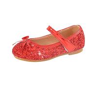Zapatos de boda para niñas y niñas, zapatos de flores con lentejuelas y lazo brillante, sandalias de vestir para niñas, talla 1, Red, 13.5 UK 3X-Narrow