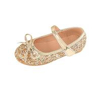 Zapatos de boda para niñas y niñas, zapatos de flores con lentejuelas y lazo brillante, sandalias de vestir para niñas, talla 1, Gold, 13 UK Child 3X-Narrow