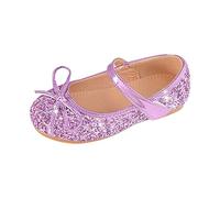 Zapatos de boda para niñas y niñas, zapatos de flores con lentejuelas y lazo brillante, sandalias de vestir para niñas, talla 1, Purple, 13 UK Child 3X-Narrow