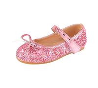 Zapatos de boda para niñas y niñas, zapatos de flores con lentejuelas y lazo brillante, sandalias de vestir para niñas, talla 1, Pink, 13.5 UK 3X-Narrow