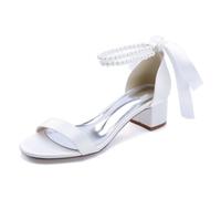 Zapatos de Boda para Novia Mujer Sandalias de Tacón Grueso | Bombas de Tacón Ancho, Punta Abierta Correa en el Tobillo Tacones para Invitadas en Fiestas, Graduación y Formales