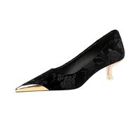Zapatos de Bomba Floral de tacón bajo para Mujeres, con Tacones de Gatito Cerrados de 1,57 Pulgadas y Gatitos Puntiagudos, Ideales para Atuendo de Boda cómodo