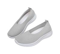 Zapatos de caminar anchos para mujer, de malla transpirable, cómodos, ligeros, de punto, ortopédicos, manos libres, mocasines sin cordones, gris, 37 EU