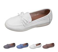 Zapatos de caminar para mujer, zapatos de ante con lazo, zapatos deportivos cómodos de un solo color, punta redonda, suela plana, zapatos de barco, mocasines antideslizantes ligeros, elegantes zapatos