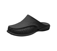 Zapatos de casa de cuero con puntera cerrada para hombre, mocasines cómodos de ajuste ancho para hombre con suela suave, pantuflas casuales sin espalda, estilo ligero acolchado para interiores y
