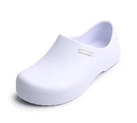 Zapatos de cocina antideslizantes for chef, for hombre y mujer, con parte superior de cuero impermeable, cómodos zuecos de trabajo for restaurante y hospital(WHITE,US 8.5=40EU)