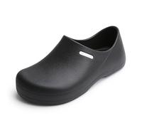 Zapatos de cocina antideslizantes for chef, for hombre y mujer, con parte superior de cuero impermeable, cómodos zuecos de trabajo for restaurante y hospital(BLACK,US 12=47EU)