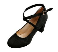 Zapatos de comercio exterior para mujer 2026, de gamuza, boca poco profunda, tacones altos, gruesos, para primavera y otoño, Black, 36.5 EU