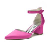 Zapatos De Corte para Mujer Tacón De Bloque Correa Al Tobillo Zapatos De Salón De Vestir Gruesas Punta Cerrada Zapatos De Boda,Fuchsia,39 EU