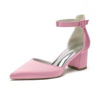 Zapatos De Corte para Mujer Tacón De Bloque Correa Al Tobillo Zapatos De Salón De Vestir Gruesas Punta Cerrada Zapatos De Boda,Rosado,39 EU