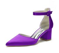 Zapatos De Corte para Mujer Tacón De Bloque Correa Al Tobillo Zapatos De Salón De Vestir Gruesas Punta Cerrada Zapatos De Boda,Dark Purple,42 EU