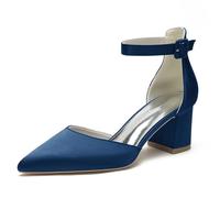 Zapatos De Corte para Mujer Tacón De Bloque Correa Al Tobillo Zapatos De Salón De Vestir Gruesas Punta Cerrada Zapatos De Boda,Armada,42 EU