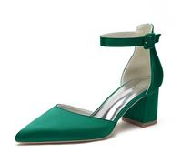 Zapatos De Corte para Mujer Tacón De Bloque Correa Al Tobillo Zapatos De Salón De Vestir Gruesas Punta Cerrada Zapatos De Boda,Verde,40 EU