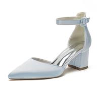 Zapatos De Corte para Mujer Tacón De Bloque Correa Al Tobillo Zapatos De Salón De Vestir Gruesas Punta Cerrada Zapatos De Boda,Plata,38 EU
