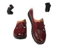 Zapatos de cuero cómodos con lazo para mujer, mocasines de tacón bajo, zapatos de vestir para mujer, mocasines ligeros, zapatos planos para conducir, zapatos de trabajo para mamá, Red, 43 EU