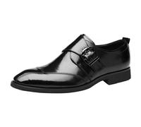 Zapatos de cuero de los hombres Patrón de moda Simple Color puro Tacón bajo Hebilla Zapatos cómodos de negocios, Negro , 43 EU