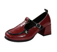 Zapatos De Cuero De Mujer Tacón Mary Jane Zapatos Cómodos Y Elegantes, rojo, 39 EU