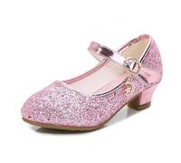 Zapatos de cuero for primavera y otoño, informales, de princesa, for niñas, a la moda, con lentejuelas, for bodas, fiestas, tacones altos, antideslizantes.(Pink,34)