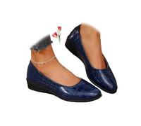 Zapatos de cuero ligeros para mujer, cómodos, con soporte de arco, de cuña, sin cordones, de tacón bajo, para el trabajo, bailarina, mocasines, Blue, 41 EU