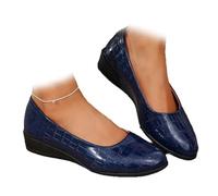Zapatos de cuero ligeros para mujer, zapatos de corte marrón para mujer, elegantes mocasines ortopédicos con hebilla poco profunda y tacón de cuña, Blue, 38.5 EU
