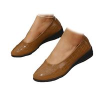 Zapatos de cuero ligeros para mujer, zapatos de corte marrón para mujer, elegantes mocasines ortopédicos con hebilla poco profunda y tacón de cuña, Brown, 36 EU