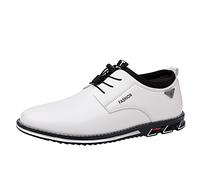 Zapatos de cuero para hombre, color negro, zapatos casuales, deportivos, de piel, antideslizantes, impermeables, deportivos, suaves, para cocina, senderismo, zapatos de piel, Blanco, 47 EU