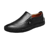Zapatos de cuero para hombre con cierre de cremallera, zapatos de negocios, planos, transpirables, sin cordones, zapatos de traje, lisos, antideslizantes, zapatos de trabajo, mocasines para hombres