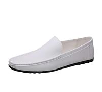Zapatos de cuero para hombre con plantilla suave Zapatos de hombre con parte superior de cuero Mocasines cómodos Mocasines de moda Casual Zapatos transpirables Descalzos Zapatos simples, Blanco, 42 EU