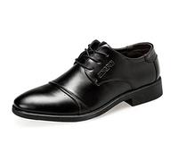 Zapatos de cuero para hombre de moda de verano y otoño con puntera puntiaguda, color sólido, simple, británico, social, Black, 42 1/3 EU