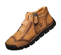 Zapatos de cuero para hombre sin cordones, zapatos de cuero hechos a mano, fáciles de cerrar, informales, con cremallera, zapatos deportivos cómodos para el trabajo, tenis casuales, Amarillo, 39 2/3