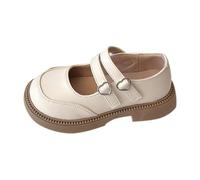 Zapatos de cuero para niña Primavera y gruesa Zapatos individuales para el comienzo de la escuela Estilo británico Zapatos escolares suaves Zapatos de cuero Sandalia Descalzo Niño, beige, 30 EU