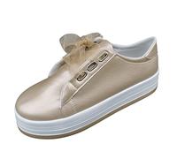 Zapatos de Cuero sólido Casual Toe Round Color Fashion Zapatos Casuales de Mujeres (Gold, 40)
