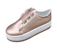Zapatos de Cuero sólido Casual Toe Round Color Fashion Zapatos Casuales de Mujeres (Rose Gold, 37)