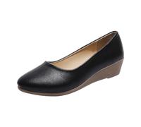 Zapatos de cuña baja para mujer, sin cordones, con puntera puntiaguda, de piel sintética, zapatos de bailarina, de cuña baja, cómodos, elegantes, para oficina, trabajo, formal, zapatos de ballet