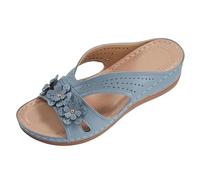 Zapatos de cuña Mujer Verano Sandalias Mujer Verano Cómodas, Mulas De Cuero Vintage, Plataforma, Cuentos, Zapatillas Ortopédicas Prima, Zapatillas De Playa De Verano Talla Zapatos Mujer, azul claro