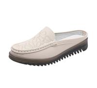 Zapatos de cuña para mujer, cerrados, pantuflas de verano con flores, cómodas, antideslizantes, ligeras, para caminar al aire libre, suela de goma, zapatos de verano, Blanco, 41 EU