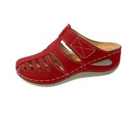 Zapatos De Cuña Para Mujer Fondo Grueso Medio Baotou Sandalias Transpirables Parte Inferior Gruesa Cabeza Redonda Zapatillas Casuales de Tacón oblicuo Botines Negro Con Tacón, rojo, 41 EU