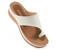 Zapatos de cuña para mujer, sandalias con soporte de arco, cómodas funciones de masaje, sandalias ortopédicas para mujer, sandalias elegantes, zapatos de cuña para caminar de verano, Beige, 39 EU