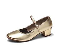 Zapatos de Danza de Tacón para Mujer Zapatos Bailarina Zapatos de Baile Latino, Salsa Mercedita de tacón Mary Jane (Dorado, Adulto, Mujer, 37, Números, Sistema Tallas Calzado EU, Mediano)