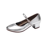 Zapatos de Danza de Tacón para Mujer Zapatos Bailarina Zapatos de Baile Latino, Salsa Mercedita de tacón Mary Jane (Plateado, Adulto, Mujer, 40, Números, Sistema Tallas Calzado EU, Mediano)