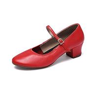 Zapatos de Danza de Tacón para Mujer Zapatos Bailarina Zapatos de Baile Latino, Salsa Mercedita de tacón Mary Jane (Rojo, Adulto, Mujer, 39, Números, Sistema Tallas Calzado EU, Mediano)