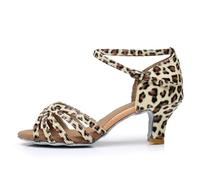 Zapatos de Danza Latina para Mujer,Baile de Salón Tacón Alto Zapatos de Tango Salsa Samba Vals,puntera abierta con estampado de leopardo Fiesta de Baile práctica de Rendimiento Zapatos