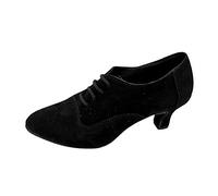 Zapatos de danza latina para mujer, interior, suela suave, punta cerrada, Patchwork Tacón medio de tejido cómodo, Le Noir, 36 EU
