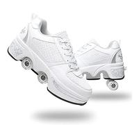 Zapatos de Doble Fila para Caminar con deformación automática de Rueda, Patines Invisibles 2 en 1, Patines de polea extraíbles (Blanco Plateado, US 10.5)